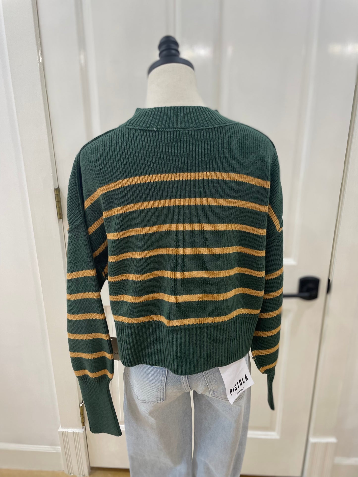 Stripe Easy Street Crop Sweater in Hunter Green Combo