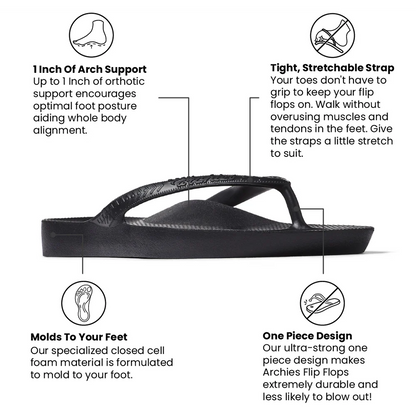Archies Black Arch Support Flip Flops