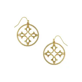 Gold Round Cut Out Wire Earrings