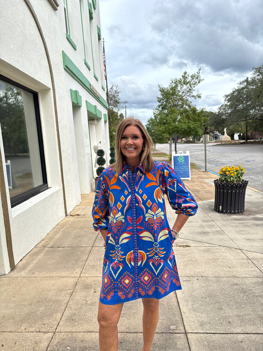 Cobalt Ikat Dress