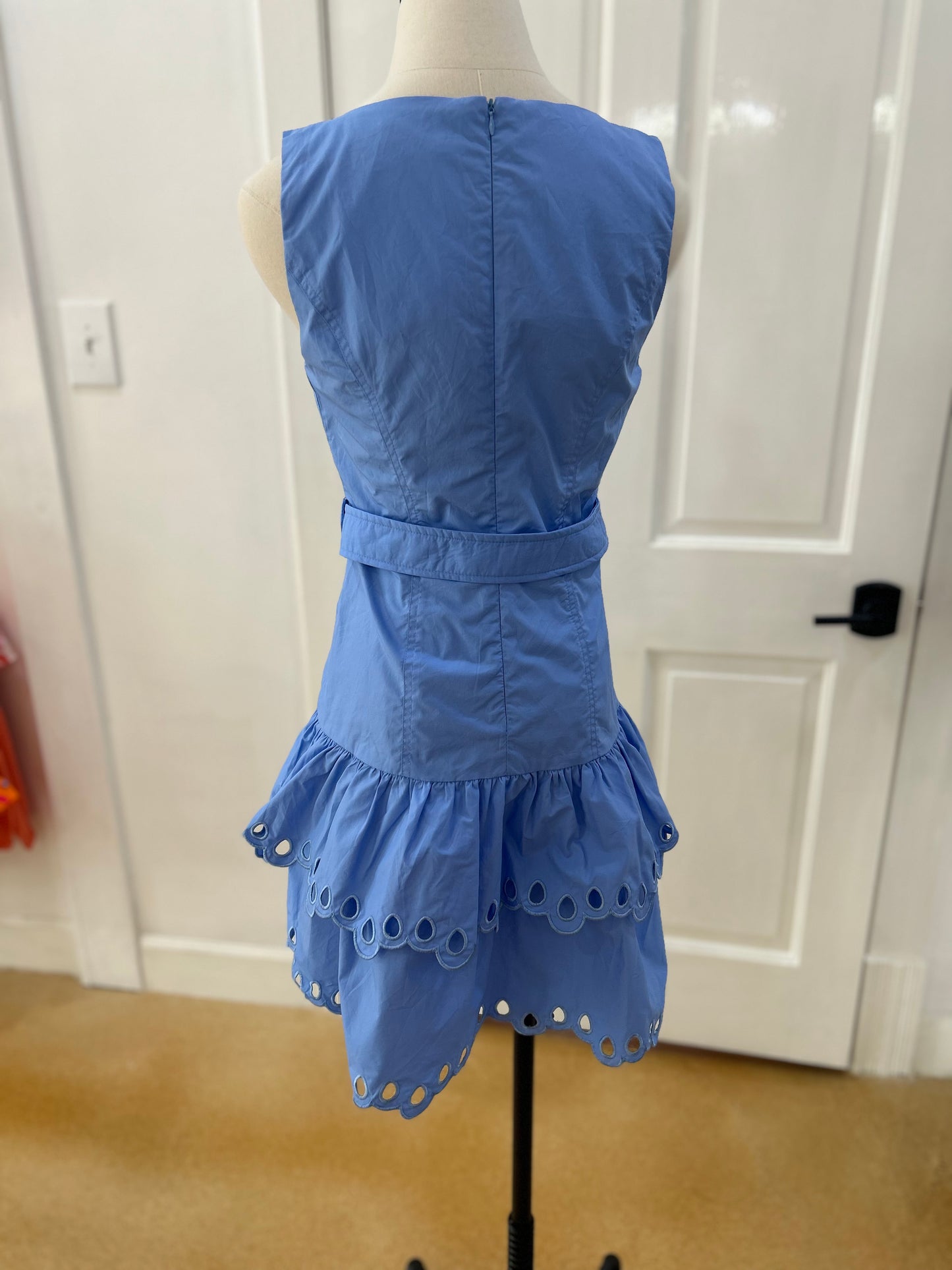 Embroidered Ruffle Hem Mini Dress Blue