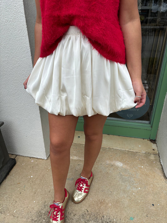 Satin Bubble Mini Skirt in Pearl