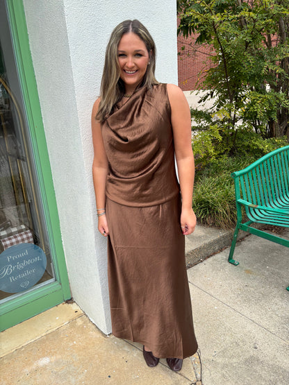 Barbara Satin Skirt in Bronze