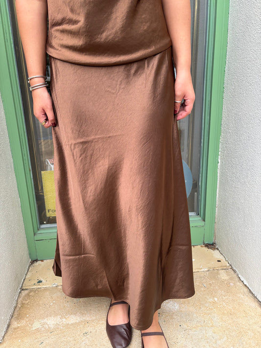 Barbara Satin Skirt in Bronze
