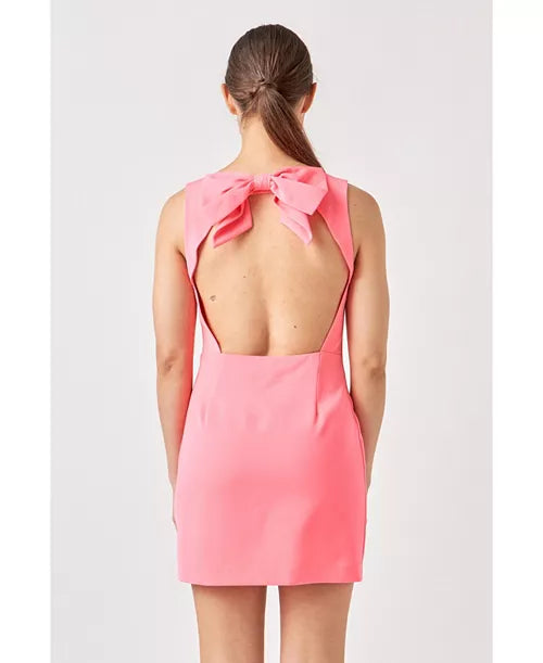 Hot Pink Bow open back Dress