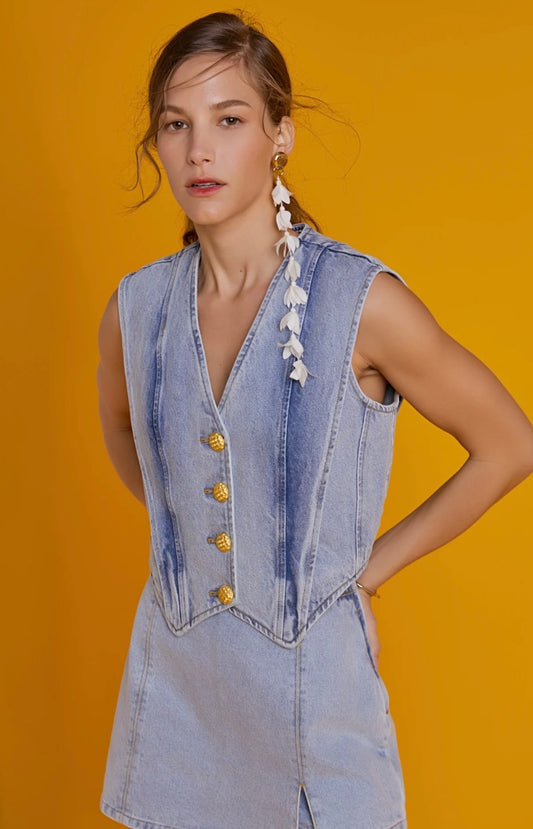 Button Detail Denim Vest