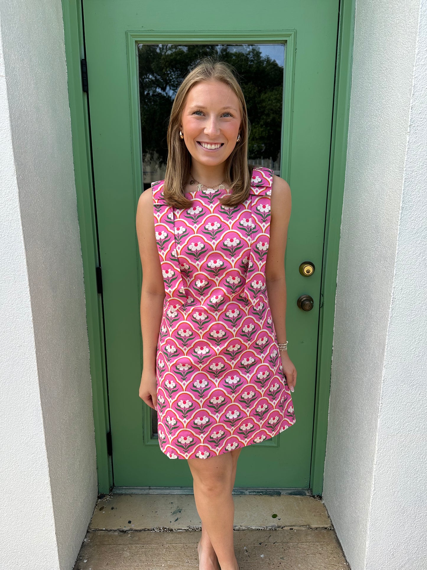 Floral Bow Pink Mini Dress