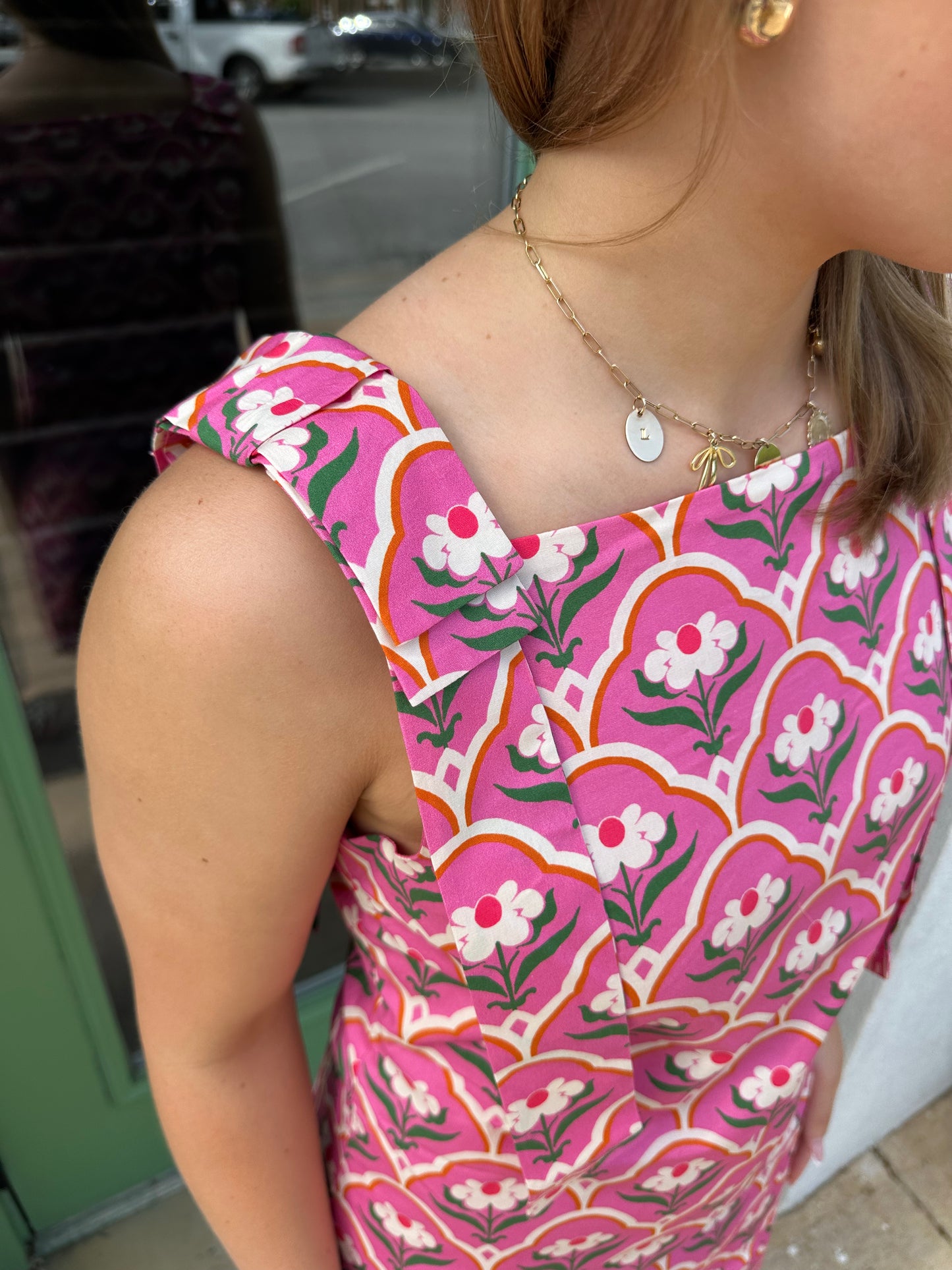 Floral Bow Pink Mini Dress
