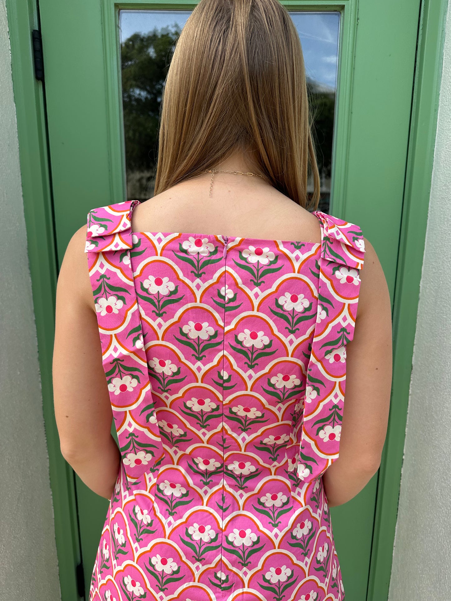 Floral Bow Pink Mini Dress
