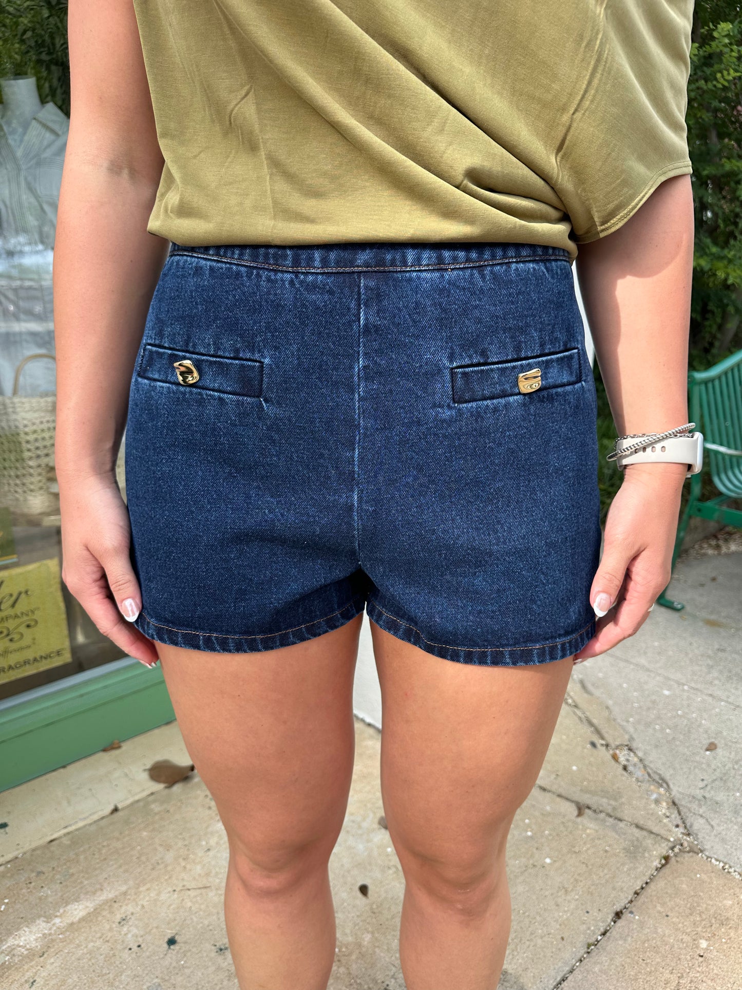 Gold Button Denim Shorts