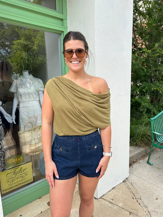 Gold Button Denim Shorts