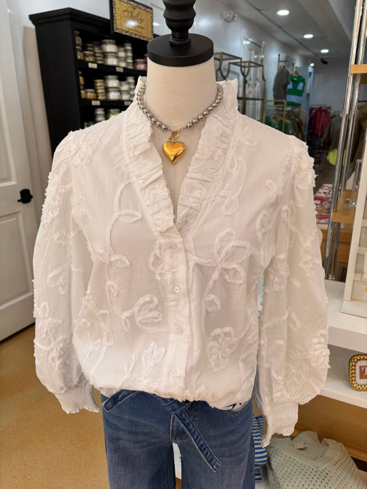 Ruffle Neck White Detailed