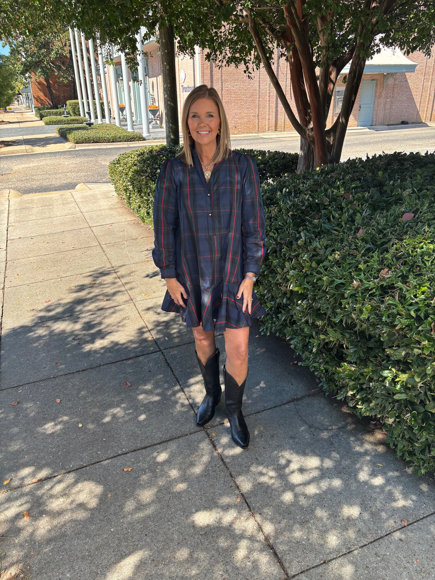 Plaid Taffeta Ruffle Collar Dress