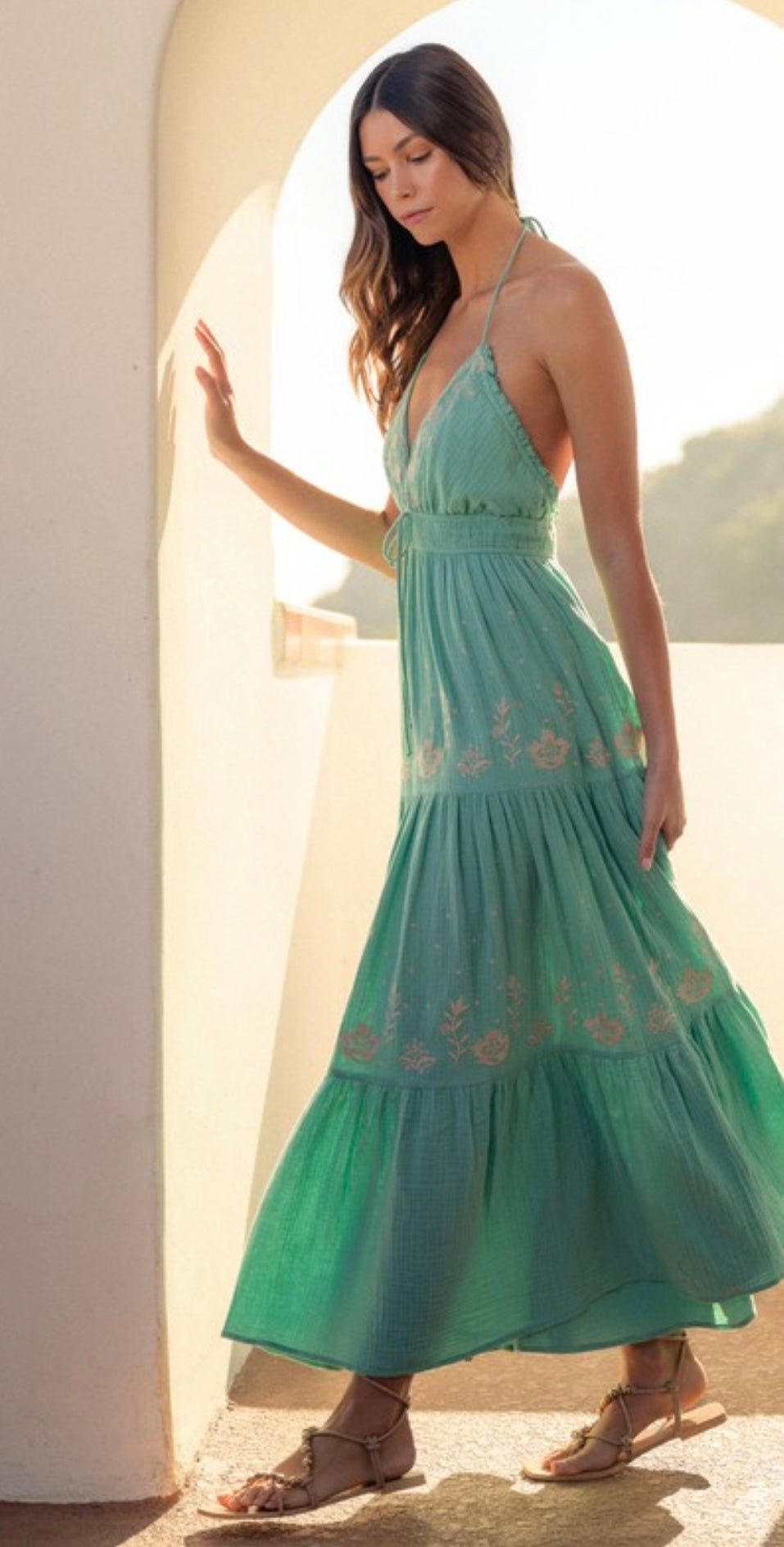 Seagreen Embroidered Maxi Dress