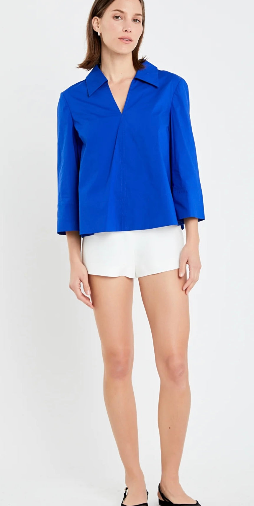 A-Line Kaftan Collar Top Blue