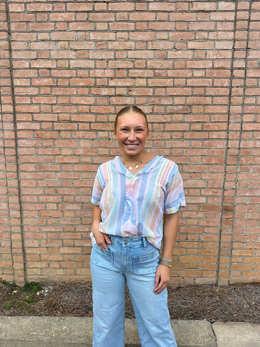 Multi Stripe V-Neck Top