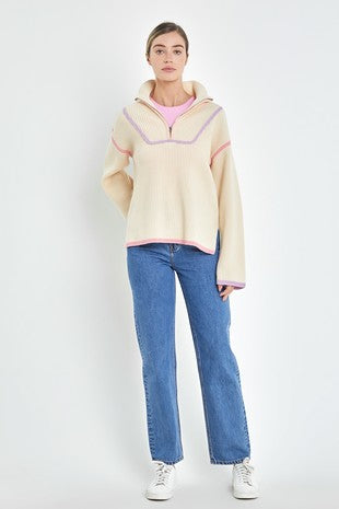 Piping  Quater Zip Sweater