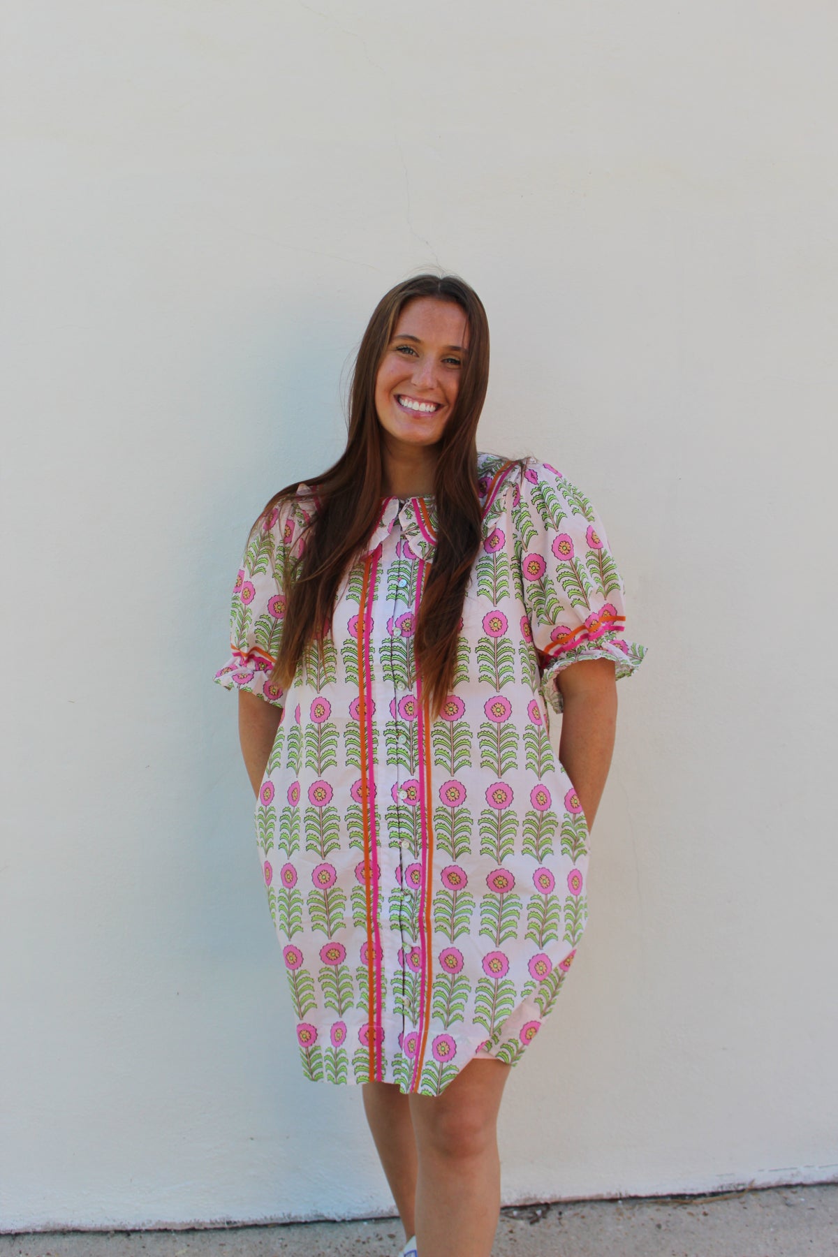 Puff Sleeve Floral Pattern Dress