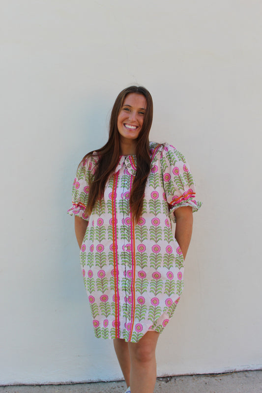 Puff Sleeve Floral Pattern Dress