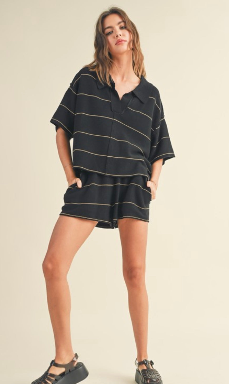 Striped Pattern Knitted Shorts