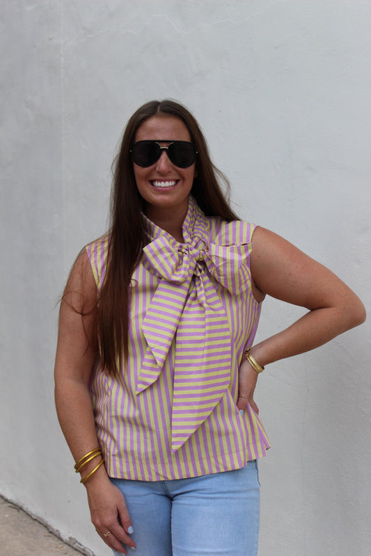 Lavender Stripe Bow Top