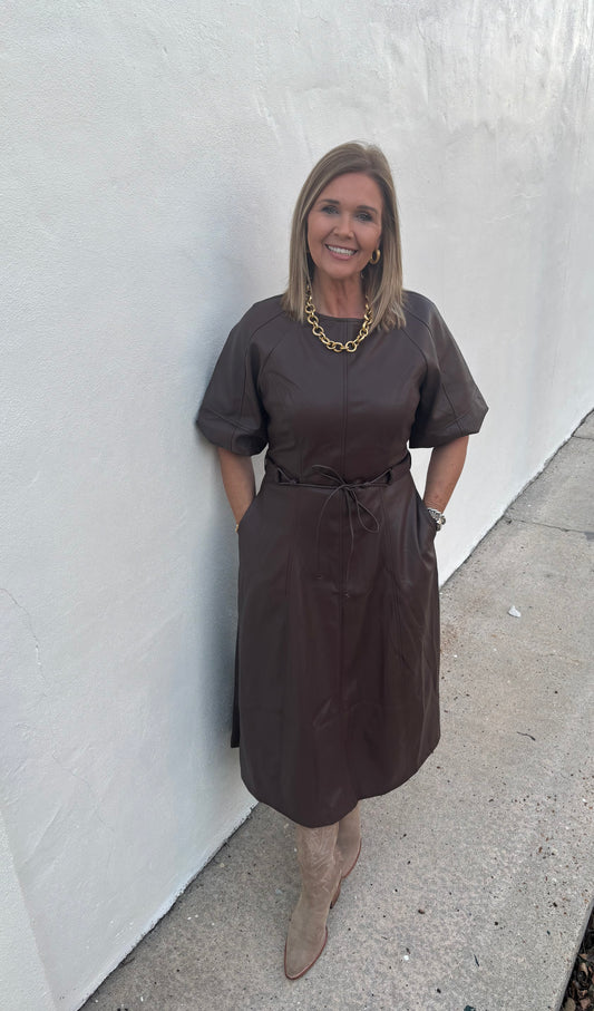 Mocha Mousse Faux Leather Dress