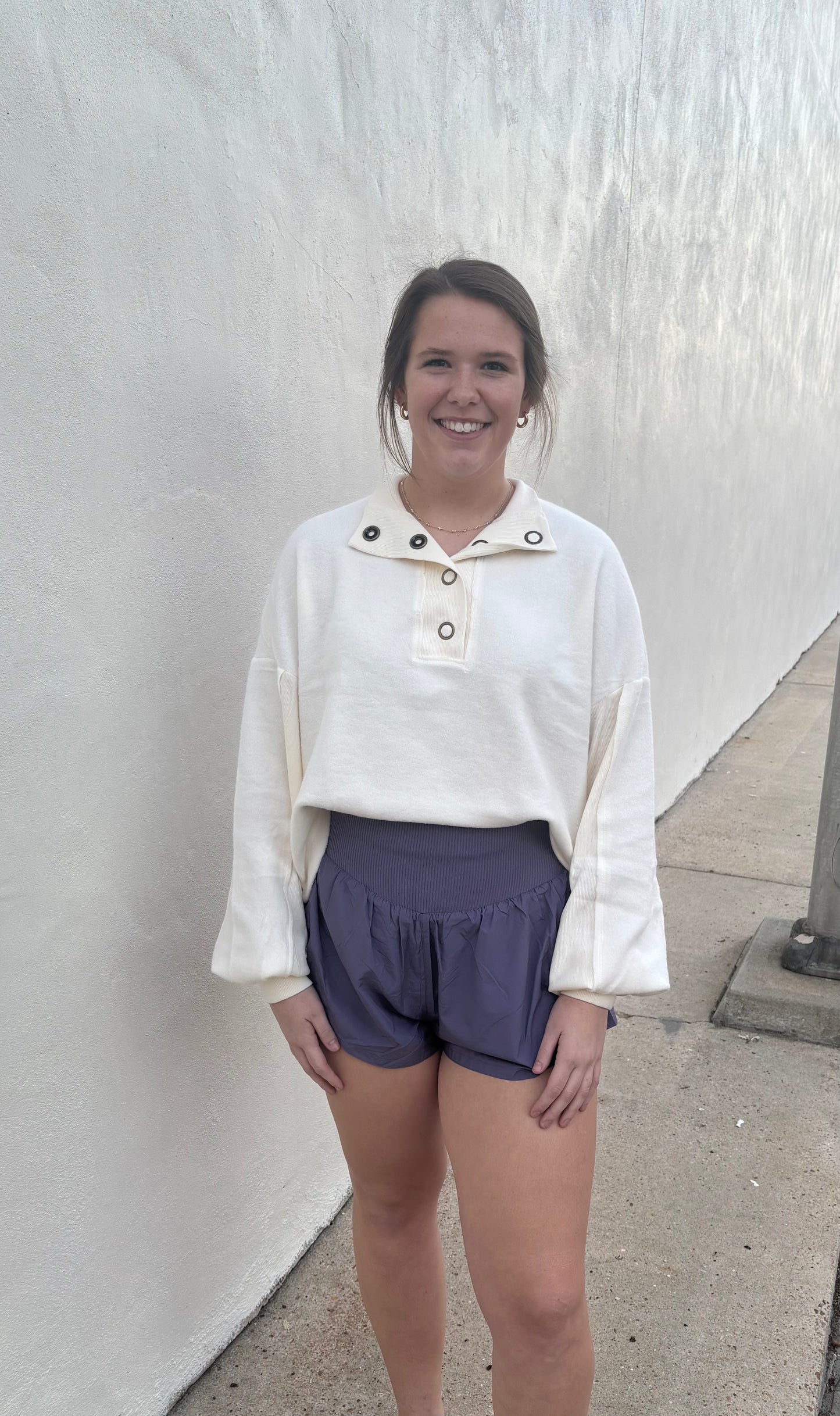 Project Social T Saturn Mixed Fleece Henley Sweatshirt in Cozy Cream