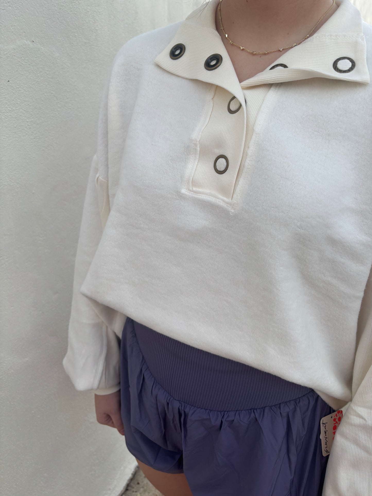 Project Social T Saturn Mixed Fleece Henley Sweatshirt in Cozy Cream