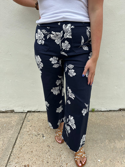 Navy Colette Cropped Wide-Leg Flower Leg