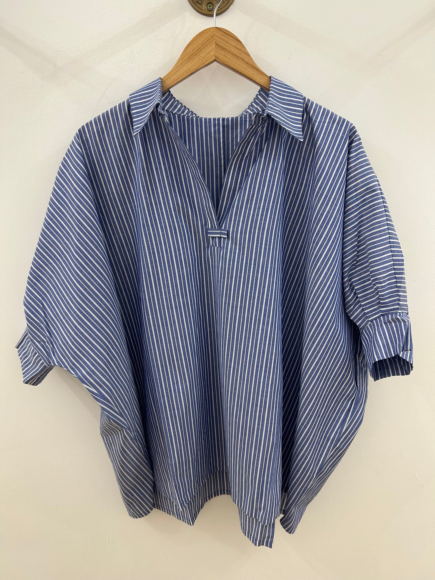 Placket Over Sized Boxy Shirt Navy Stripe