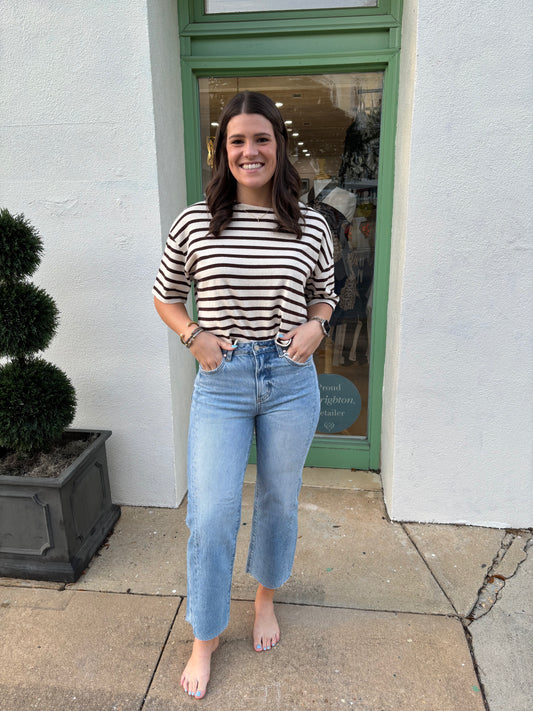 High Rise Relaxed Fit Straight Denim Medium Blue