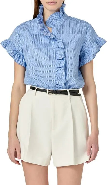 Printed Ruffle Shirt Blue Multi