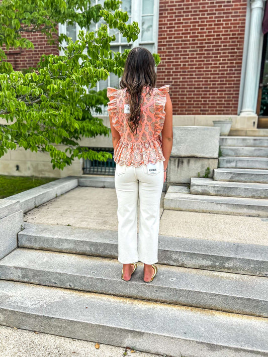 Peach Block Print Vabian Top