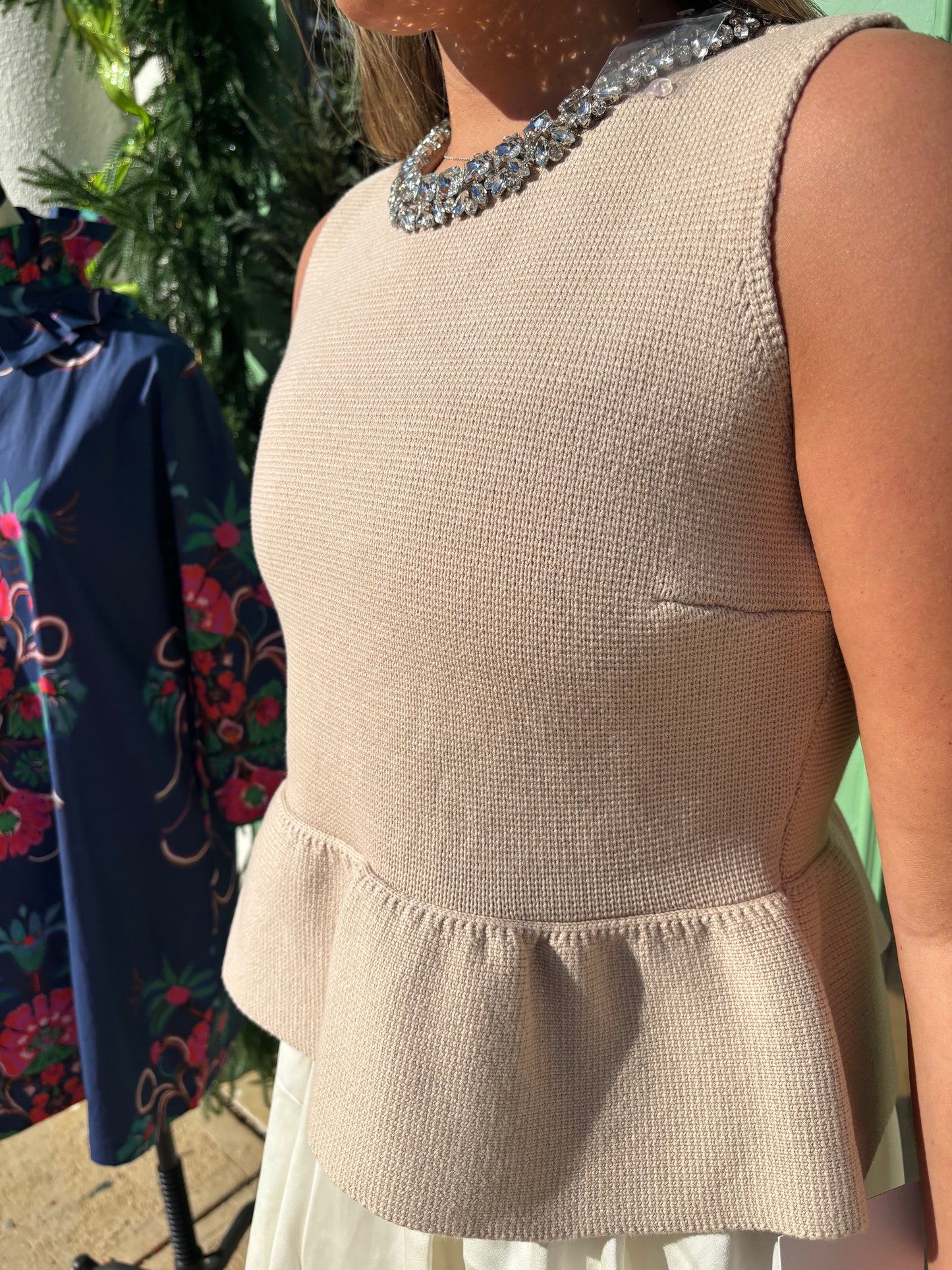 Jewel Trim Keck Peplum Knit Top