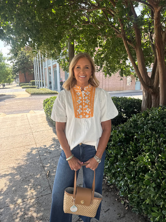 Embroidered Puff Sleeve Blouse