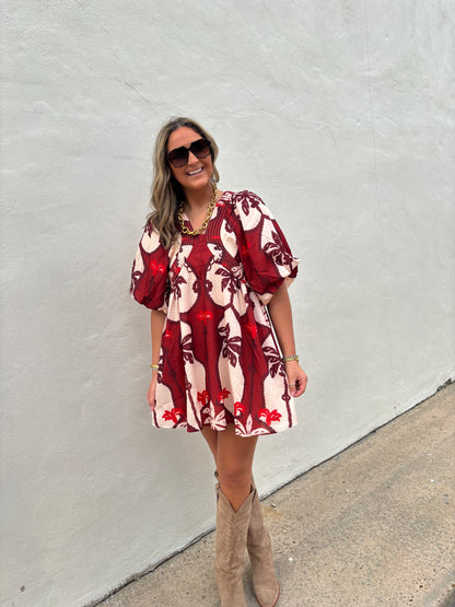 Linen Mini Burgundy Dress