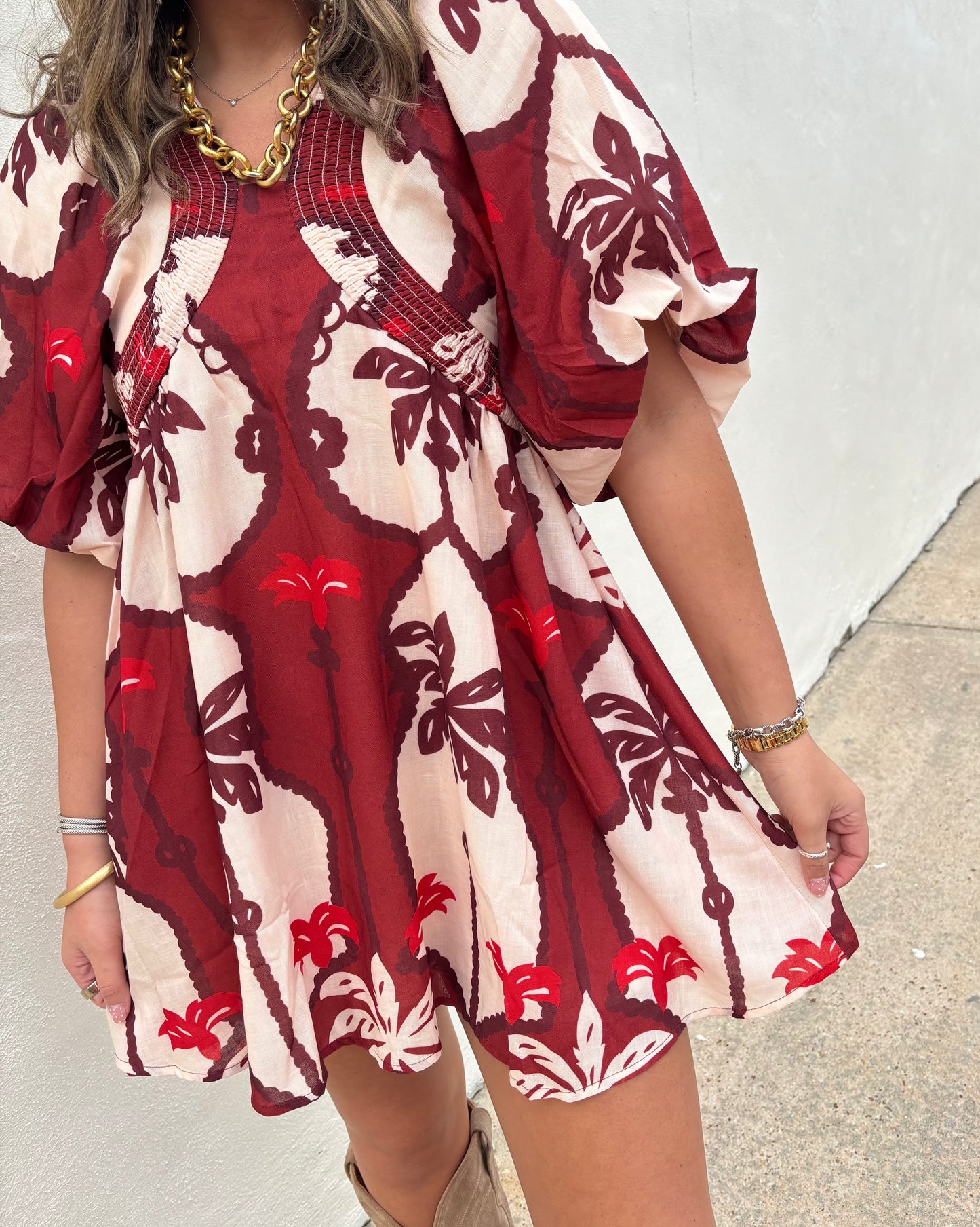 Linen Mini Burgundy Dress