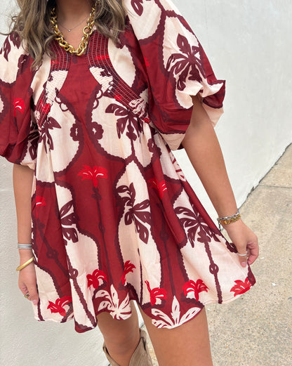 Linen Mini Burgundy Dress