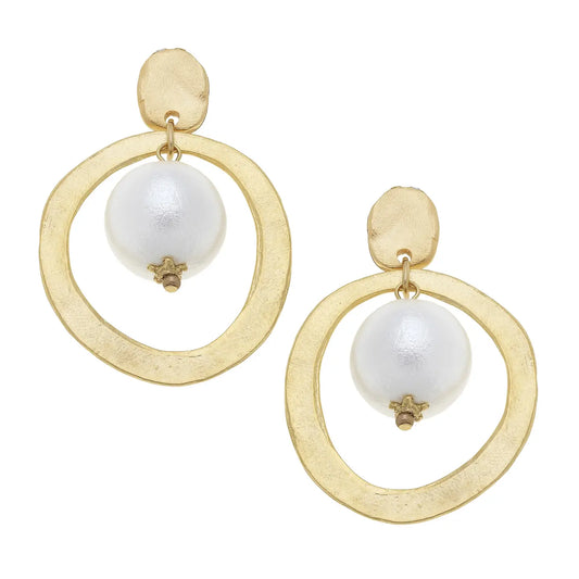 Gold Hoop with Cotton Pearl Earrings