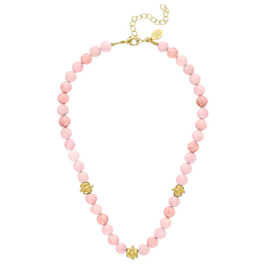 Pink Jade with Gold Bentley Beads Necklace