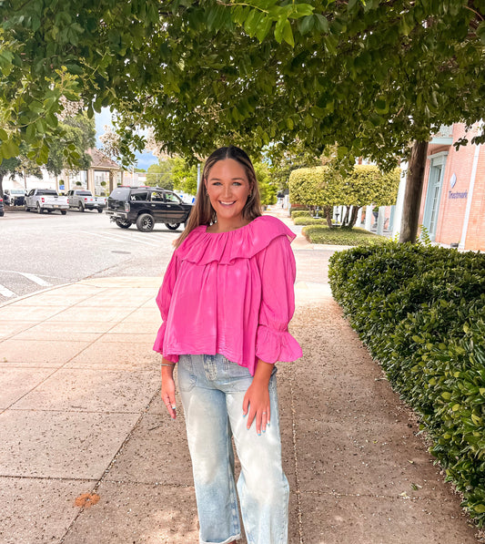 Cotton Long Sleeve Ruffle Blouse