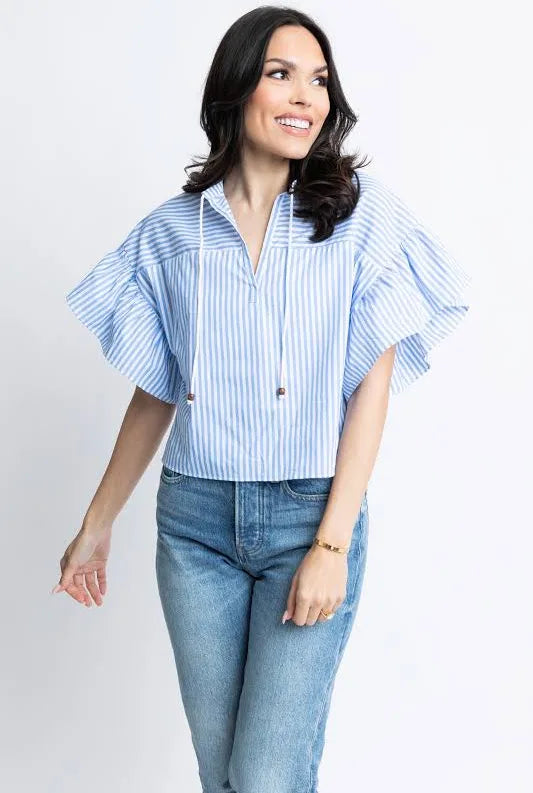 Stripe Poplin Ruffle Top