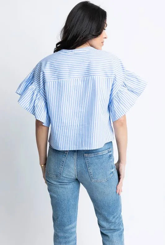 Stripe Poplin Ruffle Top