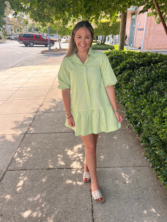 Stripe Pocket Ruffle Bottom Dress