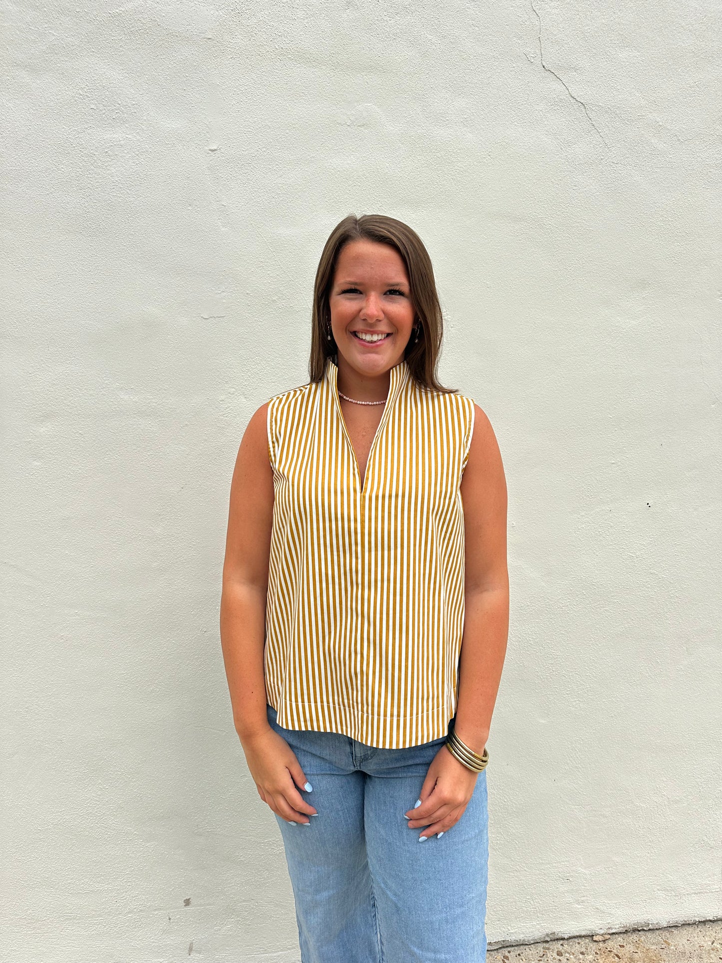 Tan Stripe Sleeveless Top