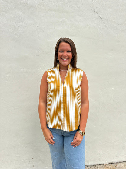 Tan Stripe Sleeveless Top