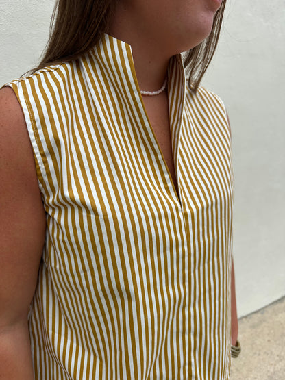 Tan Stripe Sleeveless Top