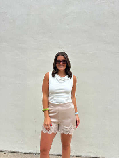 Satin Lace Shorts Almond