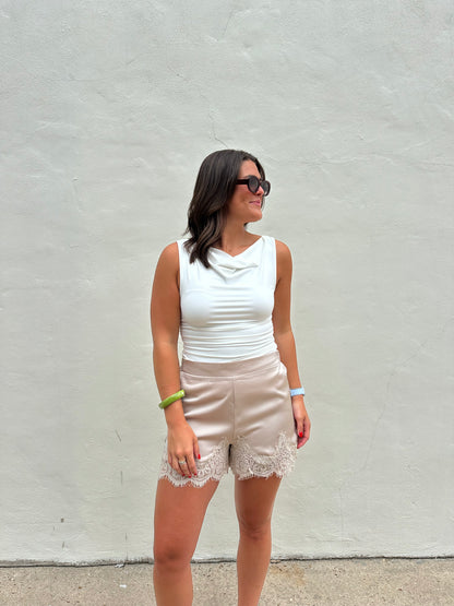 Satin Lace Shorts Almond