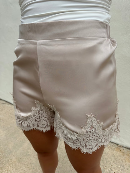 Satin Lace Shorts Almond